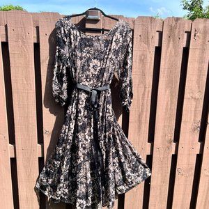 S.L. Fashions 18W Black and Tan Lace Midi Dress